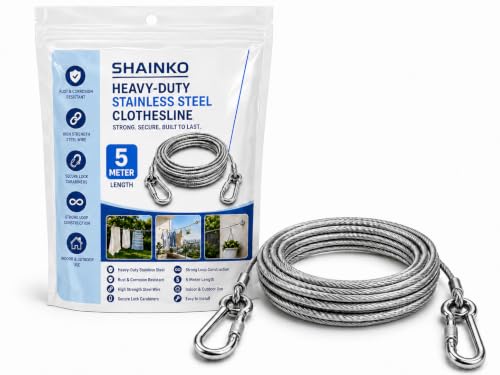 Image of Heavy Duty Clothes Drying Rope 10 Meter with Hooks | Strong Steel Clothesline for Balcony, Bathroom, Travel & Camping | Rust-Resistant Durable Cloth Line for Indoor & Outdoor Use (Silver) (5 Meter)