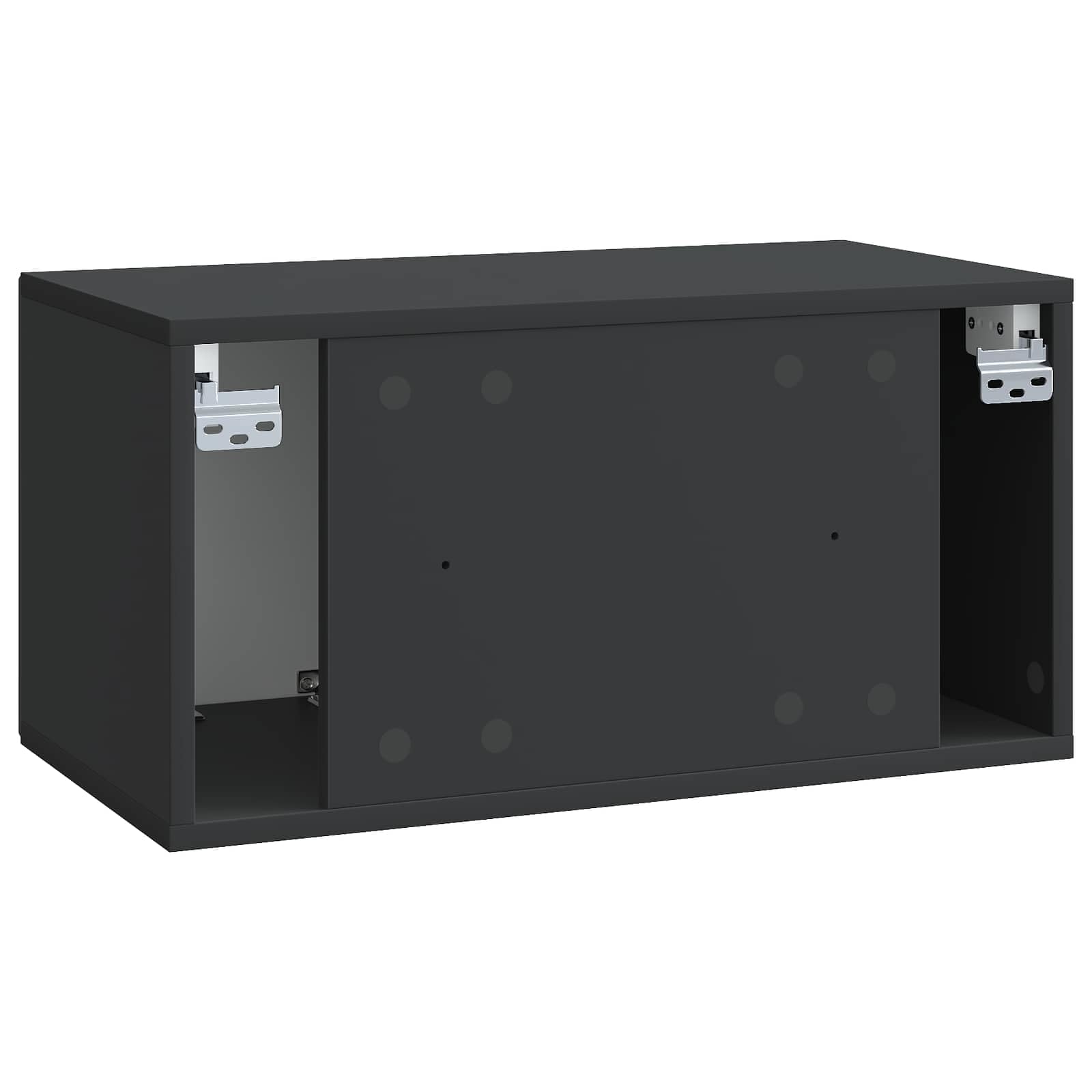 Wandmontierter TV-SchrankSchwarz 59,5x31x30 cm Holzwerkstoff Lowboard Haengend Fernsehtisch Fuer Wohnzimmer Kleines TV Board Platzsparendes Media Center mit 2 90 Grad Schwenktueren