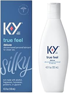 Silicone Lube K-Y True Feel 4.5 fl oz Personal Lubricant for Adult Couples, Men, Women, Pleasure Enhancer, Sensual Massage Vaginal Moisturizer, Hormone & Paraben Free, Deluxe, Latex Condom Compatible