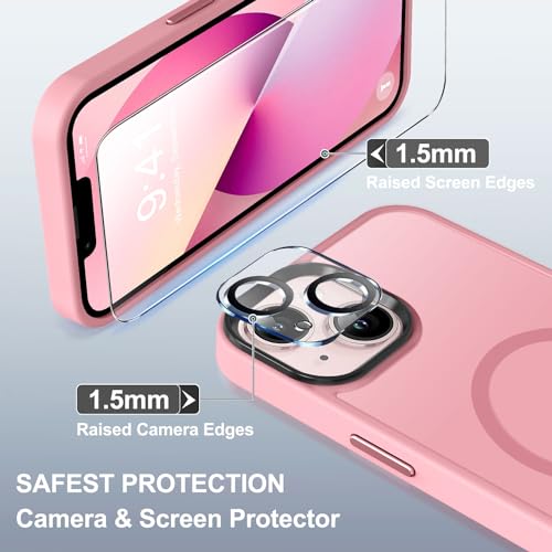 Image of BossKiss Compatible with iPhone 13 Case, [Compatible with Magsafe] [Screen+Camera Protector] Magnetic Translucent Matte Women Men Girl Protective Cover for iPhone 13 6.1 inch, Pink
