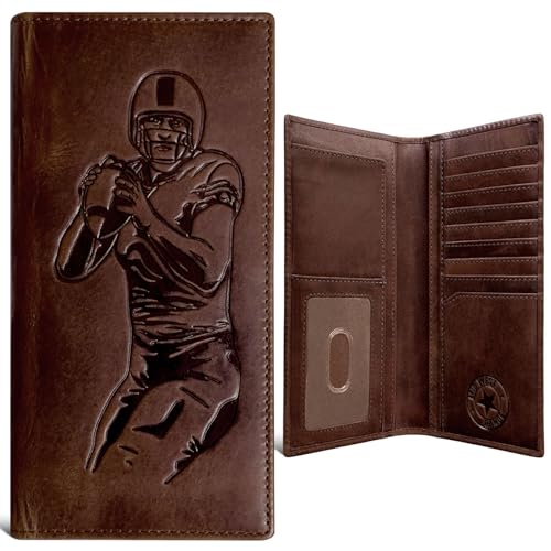 Quarterback Rodeo Leather Wallet for Men, RFID Tall Bifold Zipper Wallet, Full-Grain Leather, Multi-Card Slots