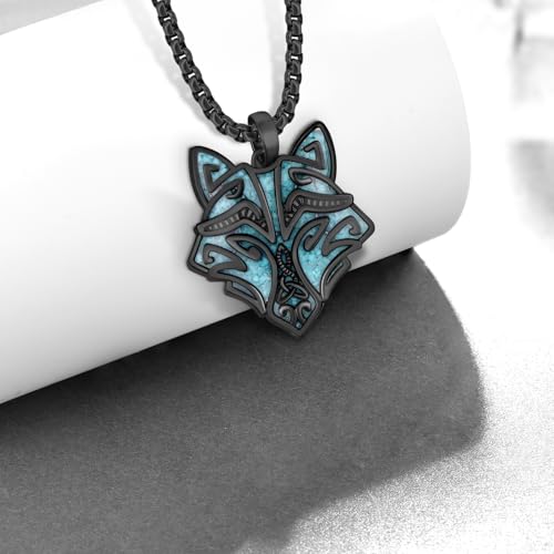 Wolf Necklace for Men 925 Sterling Sliver Turquoise Wolf Necklace Viking Turquoise Jewelry Gifts for Men Women2