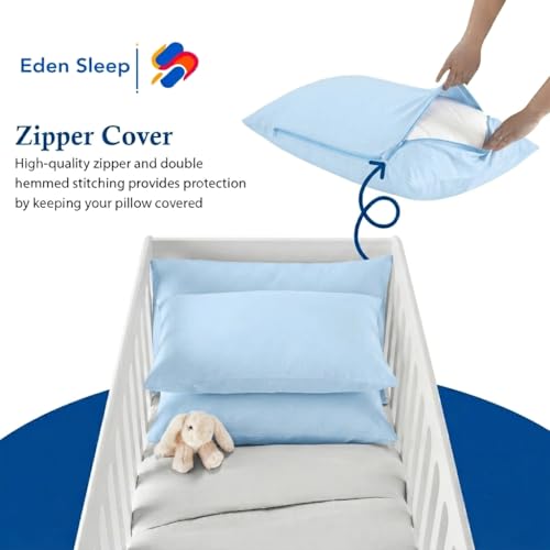 Image of Toddler Travel Baby Pillowcases, Pack of 2 Zipper Closure Pillow Cover 100% Cotton Small Pillowcase, 500 Thread Count Nersury Pillowcase for Kids 12x16 inch, Light Blue