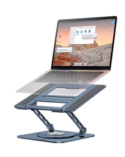Image of MCHOSE Laptop Stand for Desk, Ergonomic Laptop Riser with 360 Rotating Base, Foldable Notebook Computer Holder Stand Compatible with MacBook Air Pro, Dell XPS, More 10-15 inch Laptops, Navy