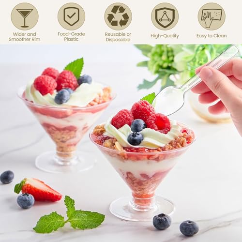 Calbode 80 Pack Plastic Martini Glasses With Spoons, 5 Oz Disposable Cocktail Glasses Dessert Plastic Shot Glasses For Desserts thumb #3