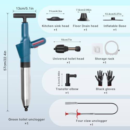 Image of Upgraded 360 Universal Toilet Plunger,Drain Clog Remover Toilet Plunger Set- High-Pressure Air Blaster with Visual Barometer for Bathroom, Kitchen, Sink Clogs