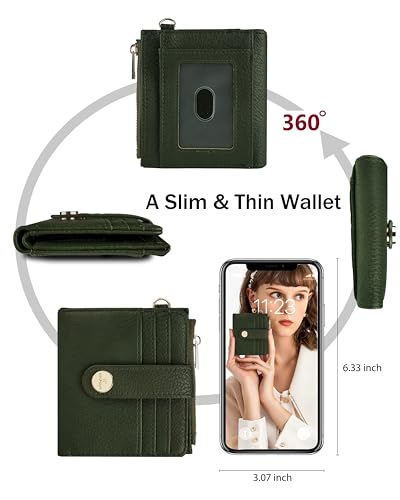 Image of Small Wristlet Wallets for Women Keychain Wristlet Wallet RFID Blocking Key Chain Wallet With Zipper Coin Pocke,2 Id Window(Dark Green)