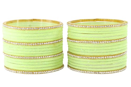Image of NMII Fancy Glass Golden Zircon Diamond Stone & Velvet Finish Plain Bangles Set For Women & Girls | Glass Velvet Bangles | Kanch ki Chudiyan | Girl's Bangles Bracelet | Fashion Jewellery- Set of 32