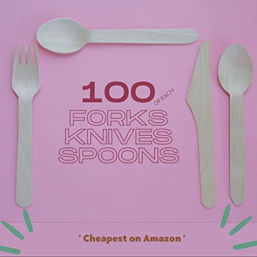300pcs of Heavy Duty Disposable Cutlery Set | 100 x Forks, 100 x Knives, 100 x Spoons Biodegradable, Compostable, Plastic-Free Cutlery for Weddings, Picnics, Parties, Camping & Catering