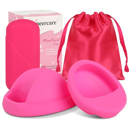 FENYW Copa Menstrual, 2 Piezas Disco Menstrual, Silicona Médica Reutilizable, Lavable y Reutilizable, Almohadillas tampones suaves alternativos (Rosa, S+L)