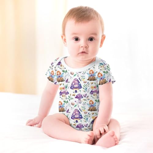 Cute Magical Fairies Mushroom Purple Baby Bodysuits Snails Bees Boho Leaves Wildflowers Baby Romper3