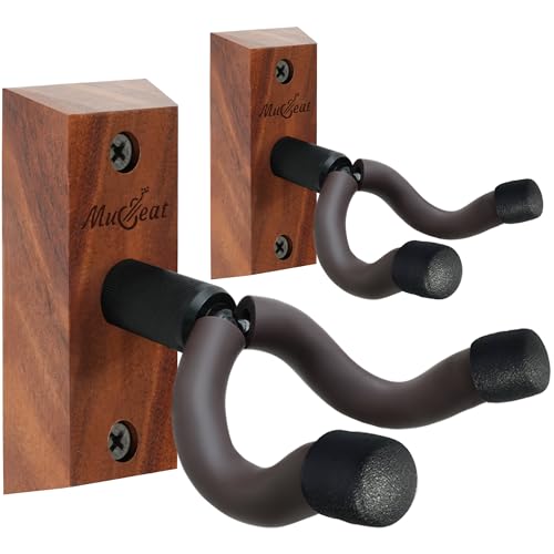 Musbeat Gitarrenhalter für Die Wand Gitarren Wandhalterung Wandhalterung Gitarre für Akustikgitarre E-Gitarren E-Bass Schwarze Walnuss Holz Gitarrenhalt Wand 2 Stück