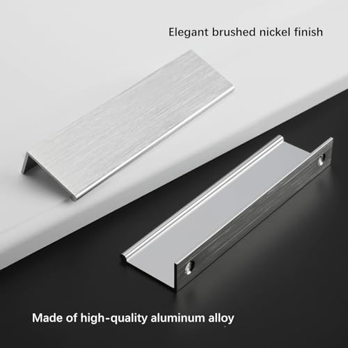 Image of Rergy 100 Pack 3-3 /4 inch Cabinet Pulls Brushed Nickel Finger Pulls for Cabinet | Aluminum Alloy Silvery Edge Pulls Modern Cabinet Handles for Kitchen, Cupboard, Drawers, Dressers, Screws Included