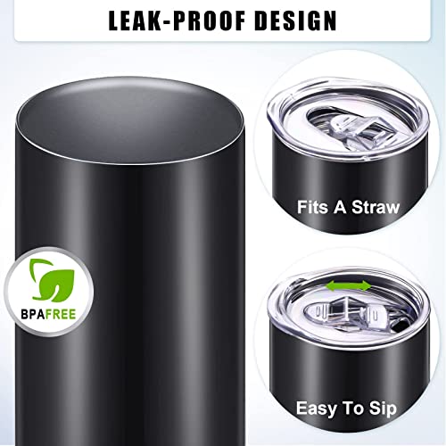 16 Pack 20 Oz Stainless Steel Skinny Tumbler Water Tumbler Cup Insulated Stainless Steel Cups With Lid Double Layer Travel Coffee Mug Reusable Tumblers For Hot Cold Drink Home Office Car Use (Black) #TOP3