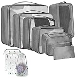 Travel Accessories Kofferorganizer Set 10 Pcs Packing Cubes Set, Packtaschen Leichtgewicht Kleidertaschen-Set Für Rucksack Und Koffer, Sizes Packwürfel Koffer (Grau)