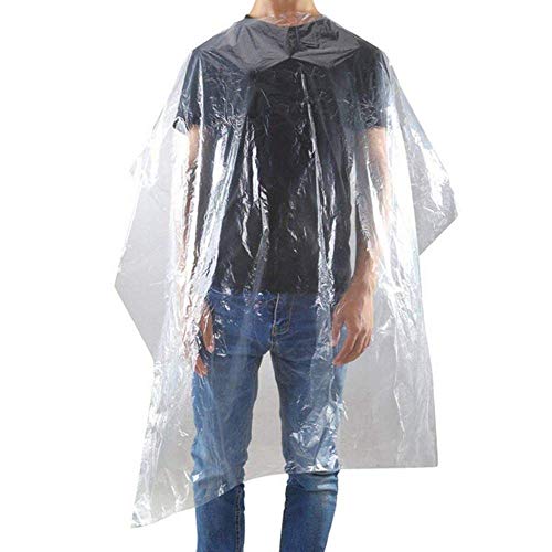 100 PCS 55”x 39” Disposable waterproof hair cutting capes for hair salons, Hairdressing and Barber shop apron, (Transparent 100PCS)