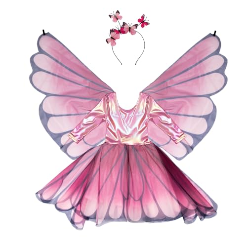 Disfraz completo vestido mariposa con alas rosa miniatura 1