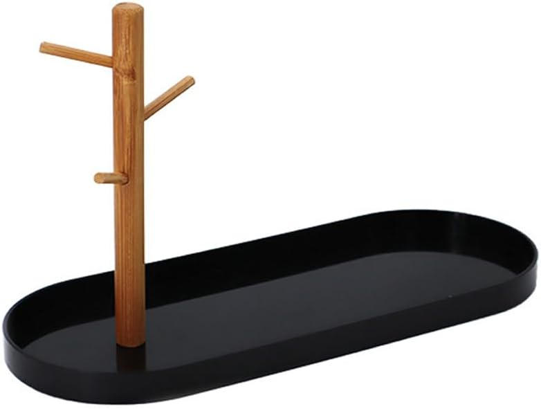 ShinpuruShinpuru Key Tray & Key Bowl, Jewelry Tray with Wood 3-Tier Hanging Organizer - Multi-Functional Entryway Tray, Perfect for Key Bowl, Valet Tray, Ring Holder, Jewelry Dish Organize (Black Oval)
