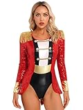 QinCiao Women's Steampunk Circus Ringmaster Costumes Tailcoat Long Sleeves Lion Tamer Costume for Halloween RedTypeA Small