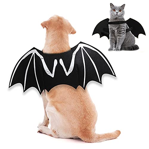 Itessy Dog Halloween Costumes, Cool Luminous Skeleton Bone Bat Wings Cosplay Cat Pets Costumes Dress Up Apparel Accessories For Kitten Puppies, M #TOP5