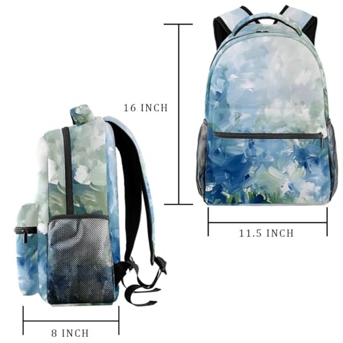 Sac à dos bleu vert abstrait d'école décontracté et léger avec compartiment principal - 2