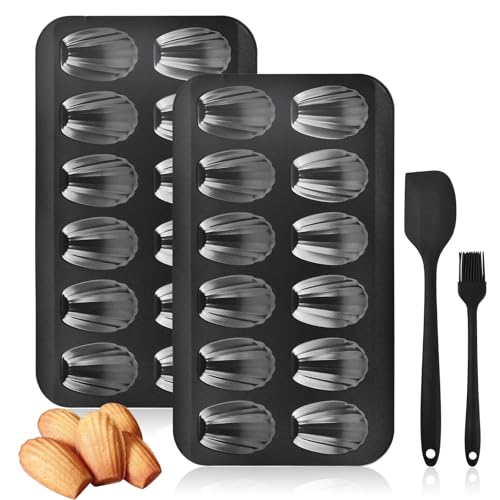 Astralong 2 Confezioni Teglia da Forno Antiaderente al Cioccolato, Pentola Ma-de-leine Stampo da Forno 12 Tortiera Resistenti e a Forma di Conchiglia Rivestimento Stampo in Acciaio al Carbonio