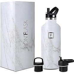 IRON °FLASK Sports Water Bottle – 32 Oz, 3 Lids (Straw Lid), Leak Proof, Vacuum Insulated Stainless Steel, Hot Cold…