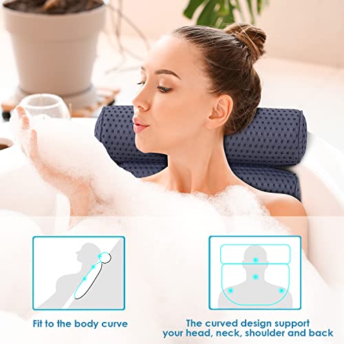 Bath Pillow For Tub Ergonomic Non-Slip Bathtub Pillow With Upgraded 4D Air Mesh Technology And 6 Non-Slip Strong Suction Cup, Relaxing Spa Bath Pillow Headrest Blue #TOP4