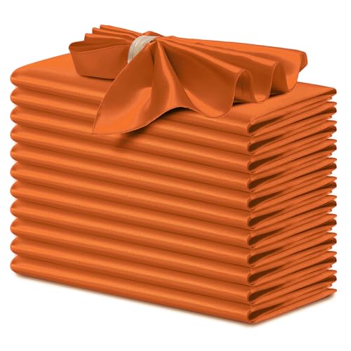 P Pothuiny 12 Pcs Burnt Orange Satin Napkins 17x17 in, Satin Cloth Napkins