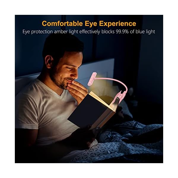 Gritin Leselampe Buch Klemme, USB Wiederaufladbare Buchlampe mit 19 LEDs, 3 Farbtemperatur Modi, Lange Laufzeit, Stufenlose Helligkeit Klemmlampe, 360° Flexibel Klemmleuchte für Nachtlesen – Bild 6