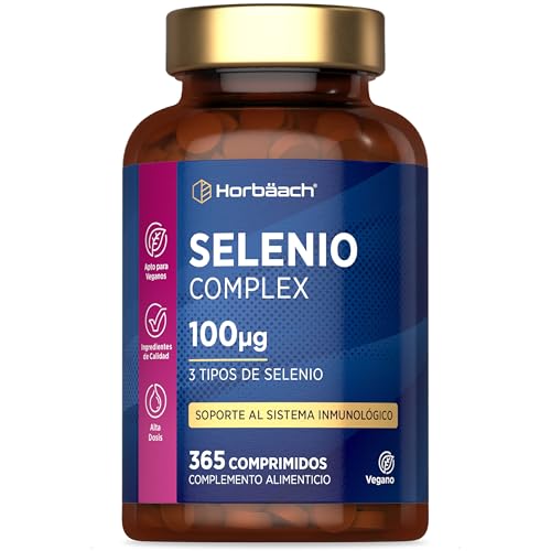 Selenio Complex 100 mcg | Complejo Triple de Selenio con Selenito de sodio y L-selenometionina | 365 Comprimidos Veganos | Horbaach
