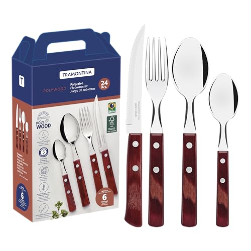 Tramontina - Menagere 24 pcs rouge Technobois. Inox et technobois.