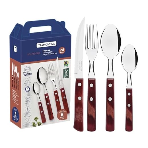 Faqueiro 24 Peças Polywood Sortidos com Laminas de Aço Inox e Cabos de Madeira, Tramontina, Polywood 21199705, Vermelho