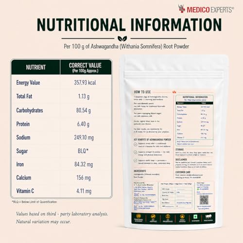 Image of Ashwagandha Powder 100gm + 10gm Free - Big, Thick, Mature Root Churna | Withania Somnifera (Indian Ginseng) | FSSAI Certified, Lab Tested, No Additives
