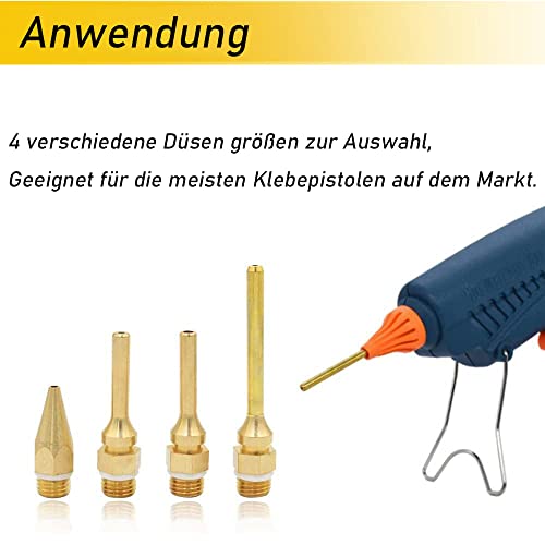 Mesee 4 Stück Heißklebepistole Düse, Klebepistole Düse Kupferspitze Ersatzwerkzeug Zubehö, für Bastler zu DIY Kunst, Handwerk Projekte, Kleine Reparatur - 2,0*34mm, 2,0*50mm, 3,0*50mm, 2,0*70mm