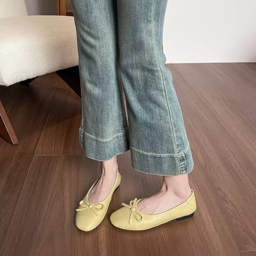 ChaiRong Zhou Women Bowknot Square Toe Pu Leather Flats Slip on Casual Dress Office Driving Shoes4