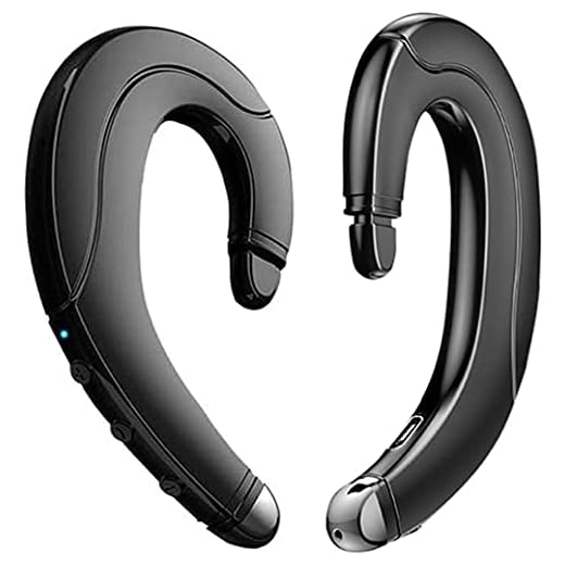 Wireless Bluetooth Headphone, Painless Wearing Headset with Mic for Cell Phone, Non Ear Plug Non Bone Conduction Ear Hook Earbuds, Lightweight, Waterproof Earpiece for Business/Office/Sports (Black)