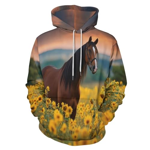Sweat à capuche cheval imprimé 3D pull jaune pour homme et femme