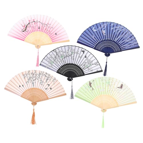 LIFKOME 5 Piezas Plegables Vintage para Baile Decoración y Fiesta de Mano Elegantes Diseño Resistente y Chino Clásico Multifuncional