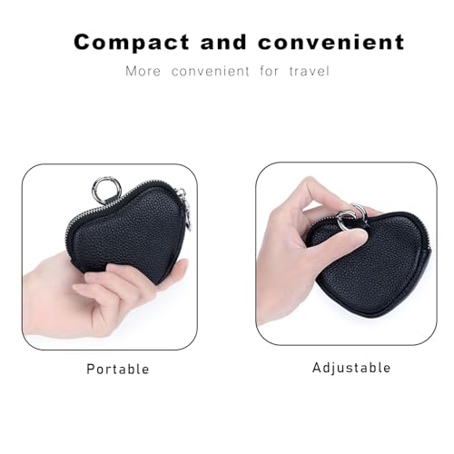 Heart-Shaped Coin Wallet Genuine Leather Coin Purse Cute Leather Wallet For Women Mini Leather Zipper Storage Bag For Women (black)3