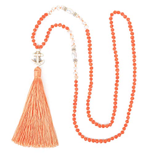 KELITCH Collar con colgante de borlas para mujer, cadena larga con hebras de perlas de cristal