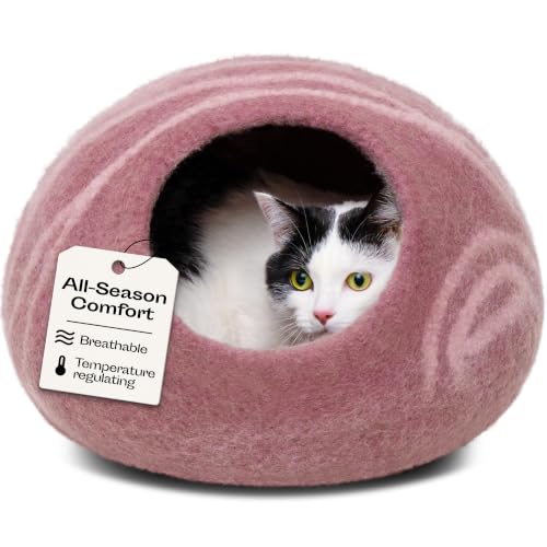 Image of MEOWFIA Cat Cave - Premium Felt Cat Bed Enclosure for Indoor Cats, Handmade Merino Wool (Rose Gold, Large)