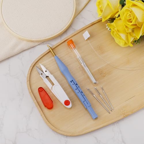 Image of 13pcs Punch Needle Kit, Adjustable Punch Embroidery Kit with 9 Embroidery Needles Sewing Art Needle Tools Set for Adult Beginners Embroidery Floss Cross Stitching DIY Craft Supplies