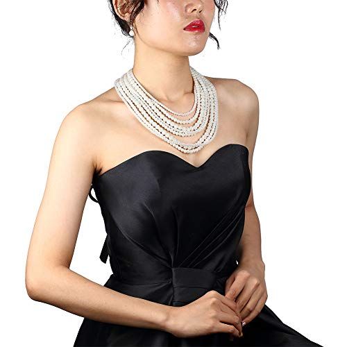 Kalse NE0341 8 Layers Strand Simulated Pearl Strand Bib Pendant Choker Chain Necklace thumb #5