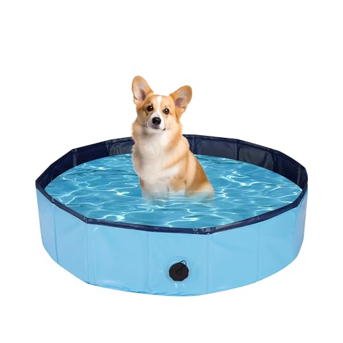 Ringling Dog Pool, Foldable Dog Swimming Pool Collapsible Pet Bathtub for Pets Cats 31.5'x8'(Blue S)