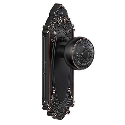 CEYMIO Oil Rubbed Bronze Door Knob Privacy Bedroom Bathroom with Lock, Vintage Interior Door Handle with Plate for Hallway, Closet, Farmhouse Style(1 Pack) by CEYMIO - Used condition - US$69.47