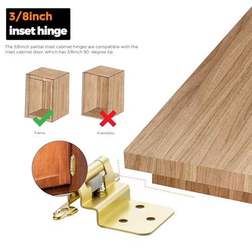 Image of Ravinte 60 Packs (30 Pairs) 3 /8 inch Inset Gold Cabinet Hinge,Self Closing Hinges for Kitchen /Bathroom /Furniture Cabinets & Doors,Decorative Cabinet Hardware Kitchen Cabinet Hinge with Door Bumper