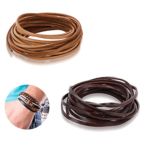 2 rouleaux de cordon en cuir de 300 cm, bracelet en cuir vintage classique, bandes plates en cuir de 3 mm pour la fabrication de bijoux et de bracelets,...