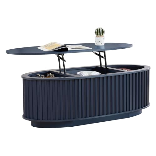 Oval Coffee Table, 43.3'' Fluted Lift Top Coffee Table with Hidden Storage - image 9