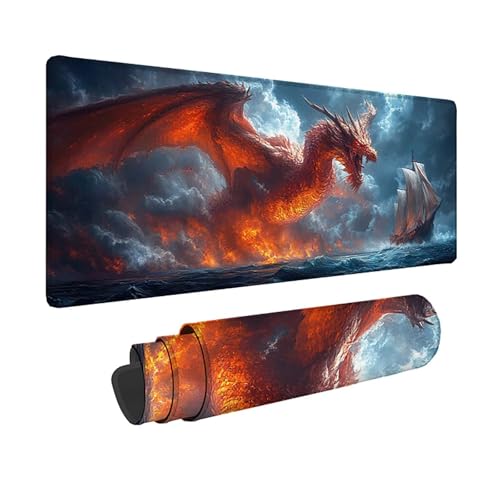 Tapis de souris XXL dragon rouge 150x80 pour bureau gamer